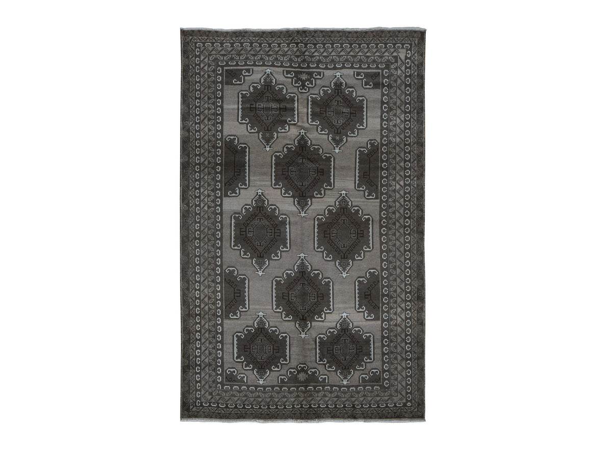 Tribal & Geometric hand-knotted wool rug in Gray, 6'3" x 9'10" — SKU O087964