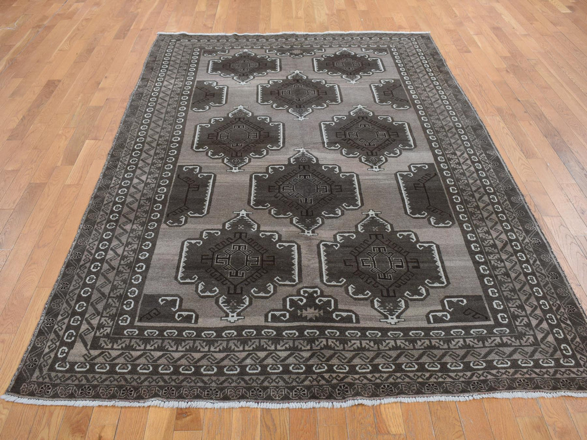 Tribal & Geometric hand-knotted wool rug in Gray, 6'3" x 9'10" — SKU O087964 (view 2)