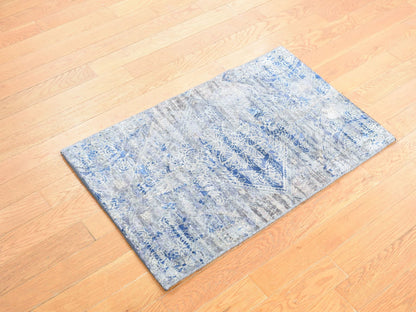 Blue 2'0" x 3'1" Modern and Contemporary Hand knotted Wool/Silk Rug - Sku: O087972