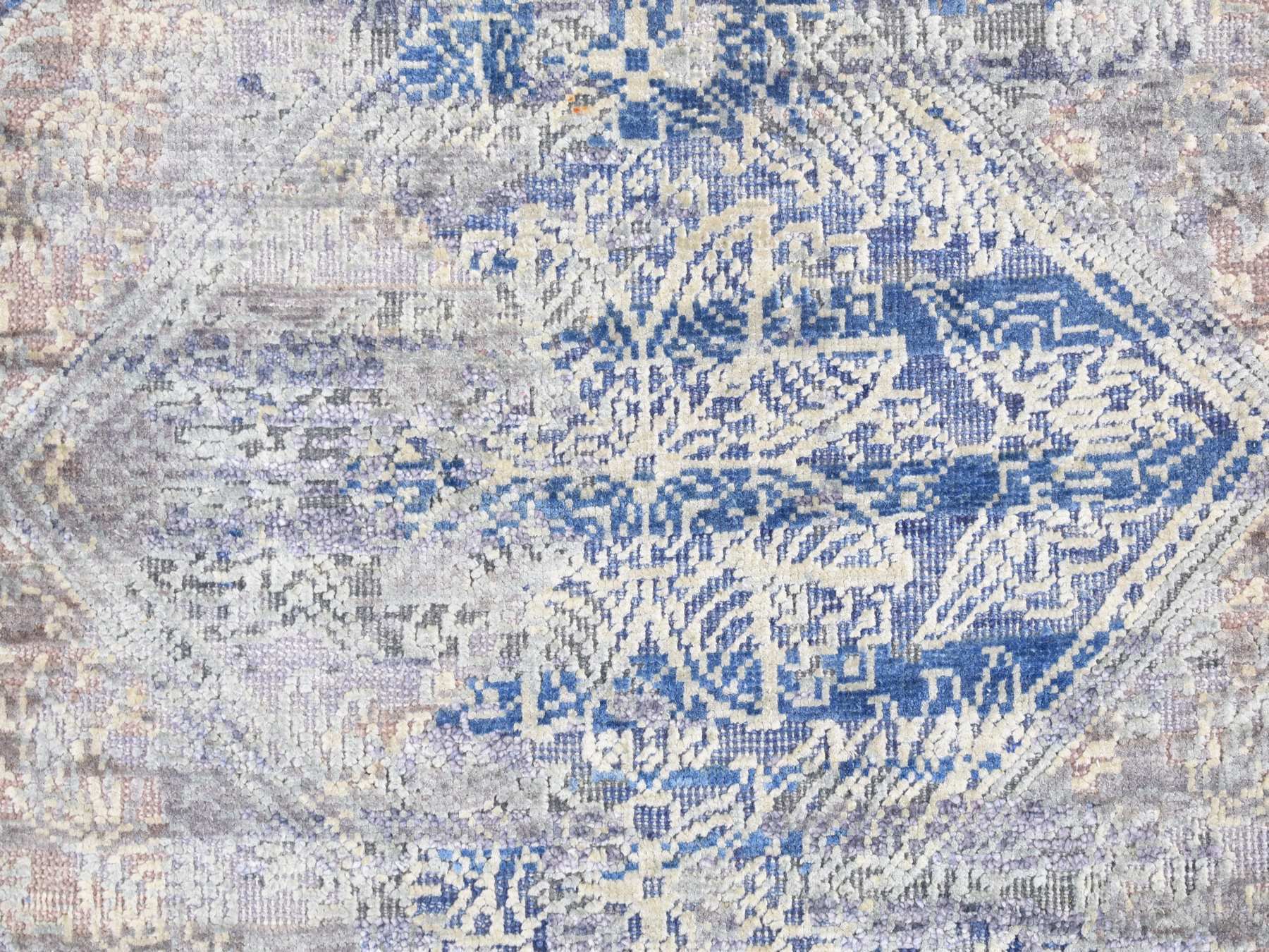 Modern / Contemporary hand-knotted wool/silk rug in Blue, 2' x 3'1" — SKU O087972 (view 6)