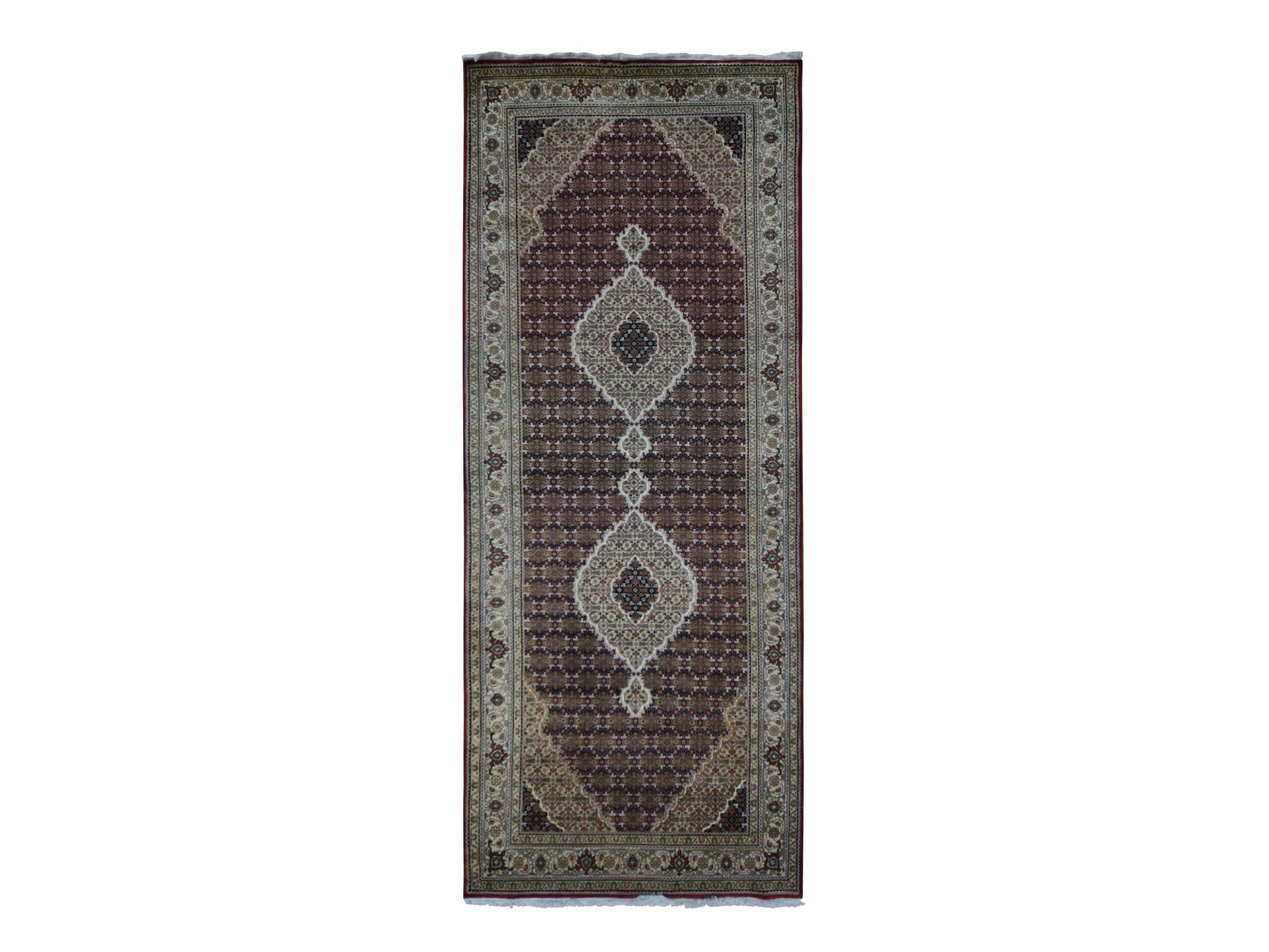 Tabriz Fine Oriental hand-knotted wool runner in Red & White, 5' x 12'9" — SKU O087985