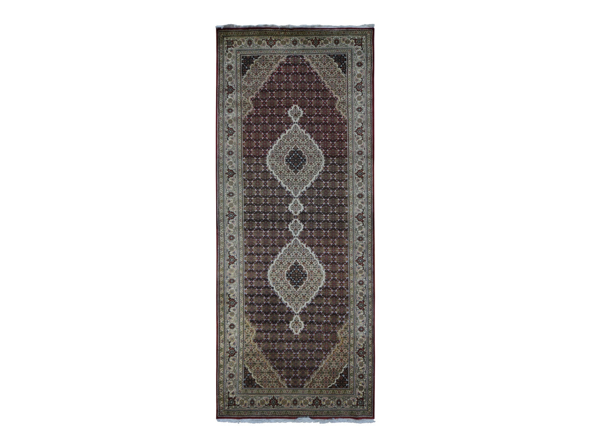 Tabriz Fine Oriental hand-knotted wool runner in Red & White, 5' x 12'9" — SKU O087985