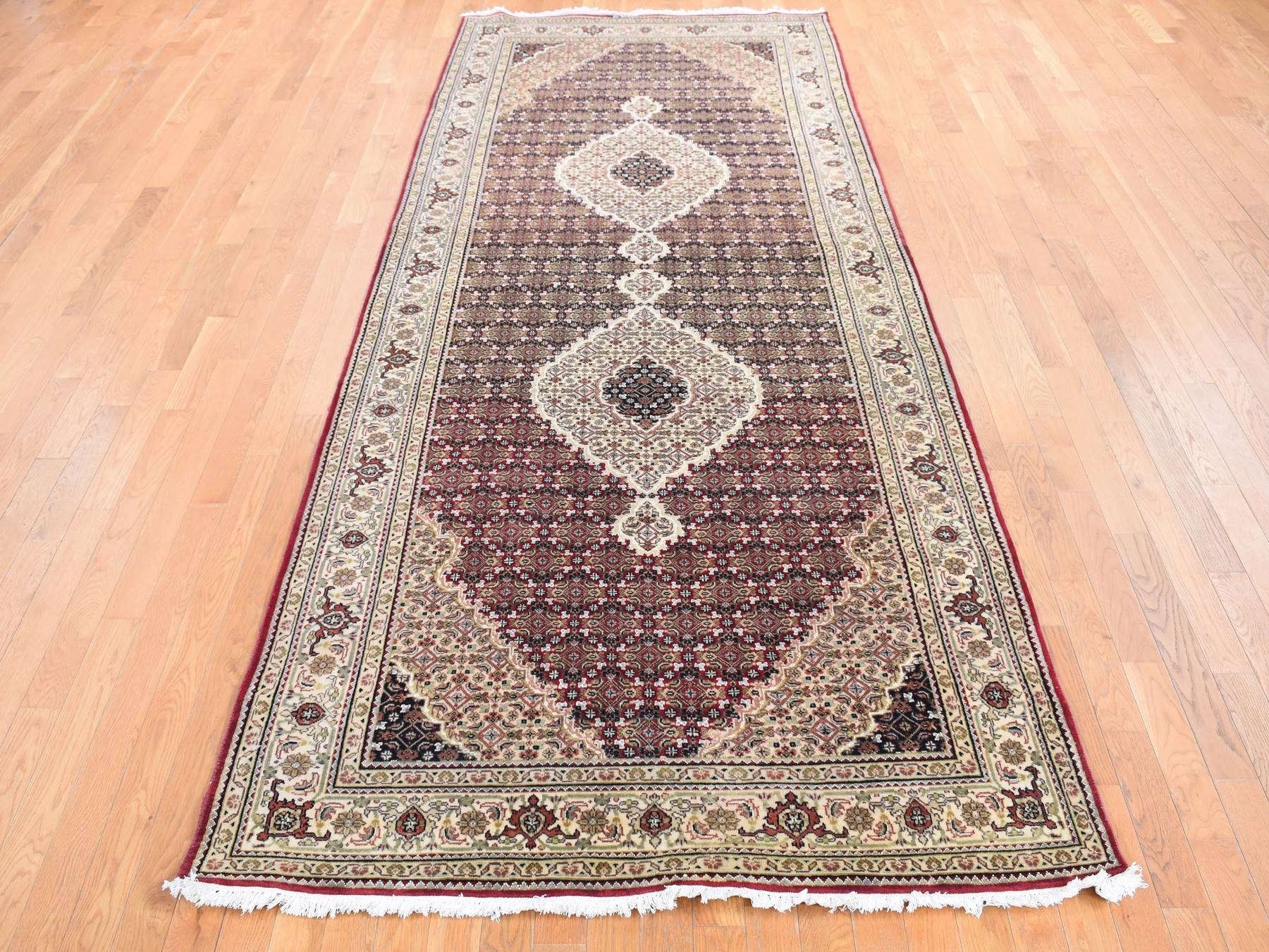 Tabriz Fine Oriental hand-knotted wool runner in Red & White, 5' x 12'9" — SKU O087985 (view 2)