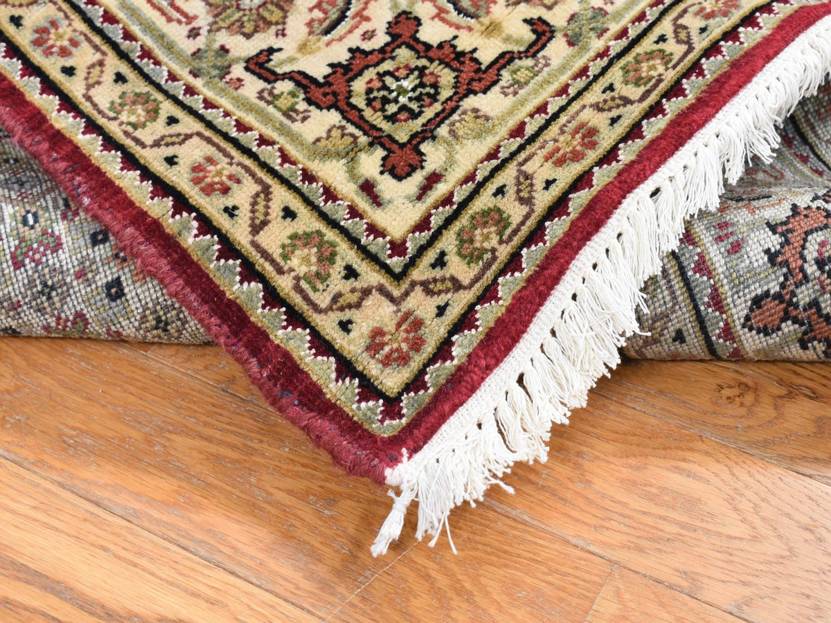 Tabriz Fine Oriental hand-knotted wool runner in Red & White, 5' x 12'9" — SKU O087985 (view 6)