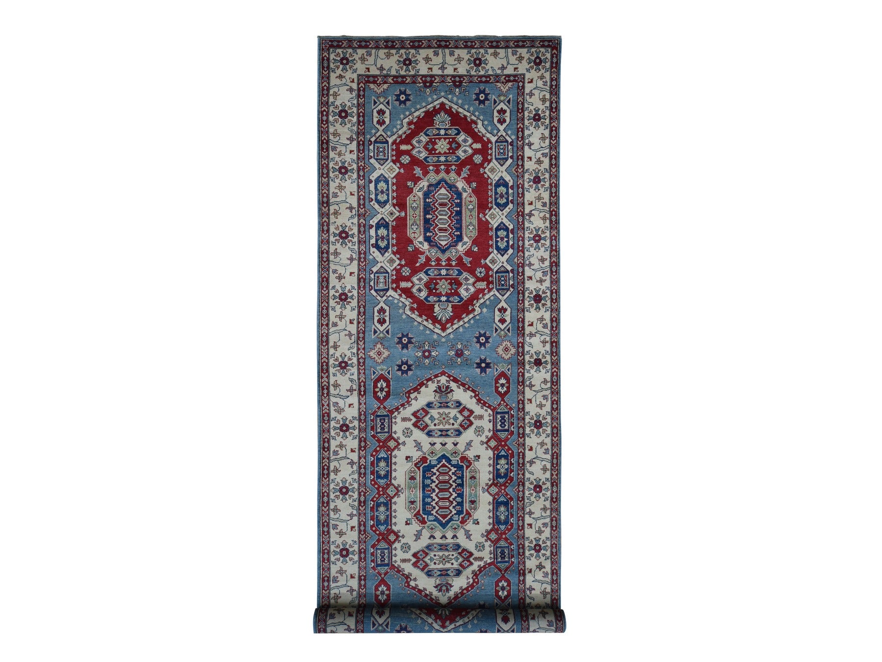 Blue 5'3" x 19'9" Tribal Hand knotted Wool Rug - Sku: O087986