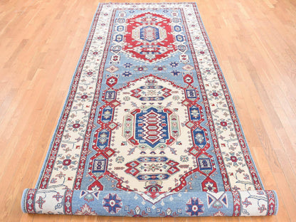 Blue 5'3" x 19'9" Kazak Hand knotted Wool Rug - Sku: O087986