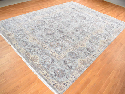 Green 11'8" x 15'3" Oushak / Peshawar Hand knotted Wool/Silk Rug - Sku: O087993