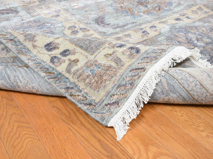 Green 11'8" x 15'3" Oushak / Peshawar Hand knotted Wool/Silk Rug - Sku: O087993