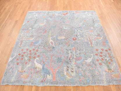 Grey 8'0" x 8'0" Oushak And Peshawar Hand knotted Wool Rug - Sku: O087996