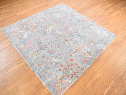 Grey 8'0" x 8'0" Oushak And Peshawar Hand knotted Wool Rug - Sku: O087996