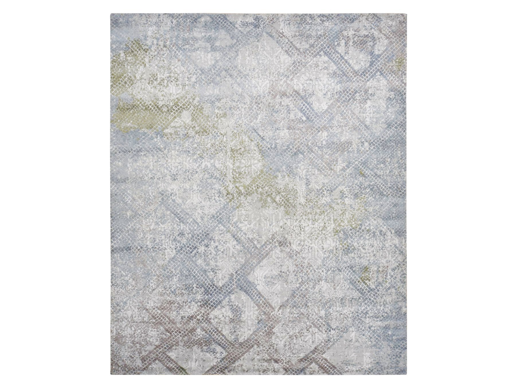 Modern / Contemporary hand-knotted wool/silk rug in Gray, 12'3" x 15'3" — SKU O087998