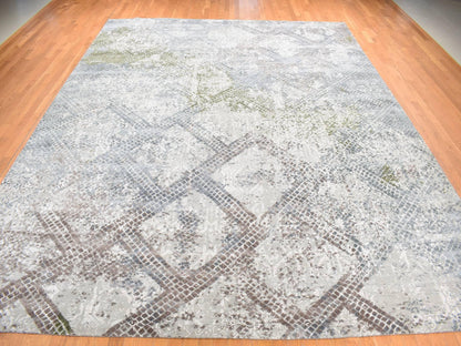 Modern / Contemporary hand-knotted wool/silk rug in Gray, 12'3" x 15'3" — SKU O087998 (view 2)