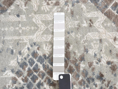 Grey 12'3" x 15'3" Modern / Contemporary Hand knotted Wool/Silk Rug - Sku: O087998