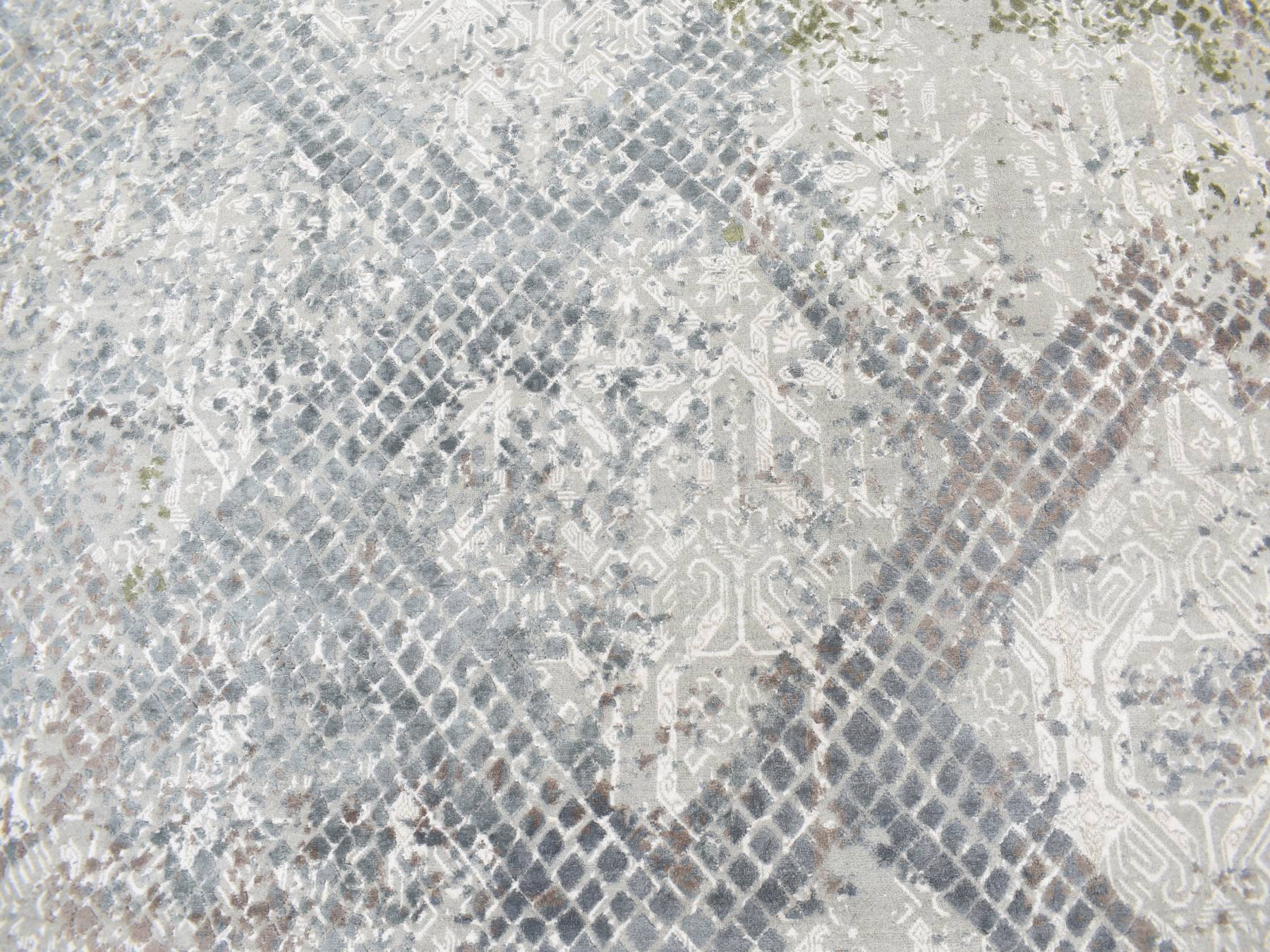 Modern / Contemporary hand-knotted wool/silk rug in Gray, 12'3" x 15'3" — SKU O087998 (view 8)