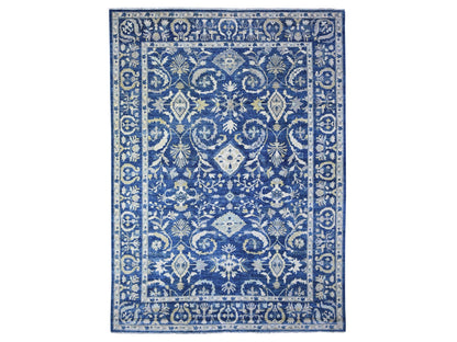Blue 10'2" x 13'8" Oushak And Peshawar Hand knotted Wool Rug - Sku: O088004