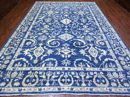 Blue 10'2" x 13'8" Oushak And Peshawar Hand knotted Wool Rug - Sku: O088004