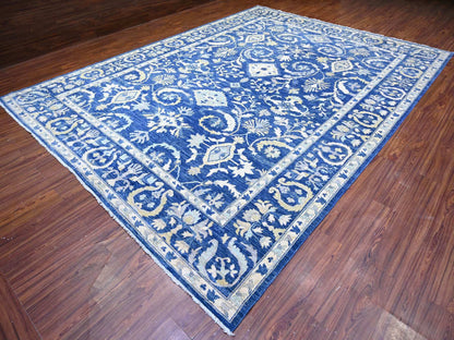 Blue 10'2" x 13'8" Oushak And Peshawar Hand knotted Wool Rug - Sku: O088004