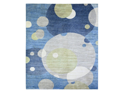 Blue 8'2" x 9'7" Modern and Contemporary Hand knotted Wool Rug - Sku: O088009