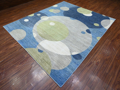 Blue 8'2" x 9'7" Modern and Contemporary Hand knotted Wool Rug - Sku: O088009