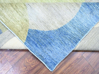 Blue 8'2" x 9'7" Modern and Contemporary Hand knotted Wool Rug - Sku: O088009