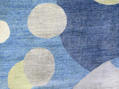 Blue 8'2" x 9'7" Modern and Contemporary Hand knotted Wool Rug - Sku: O088009