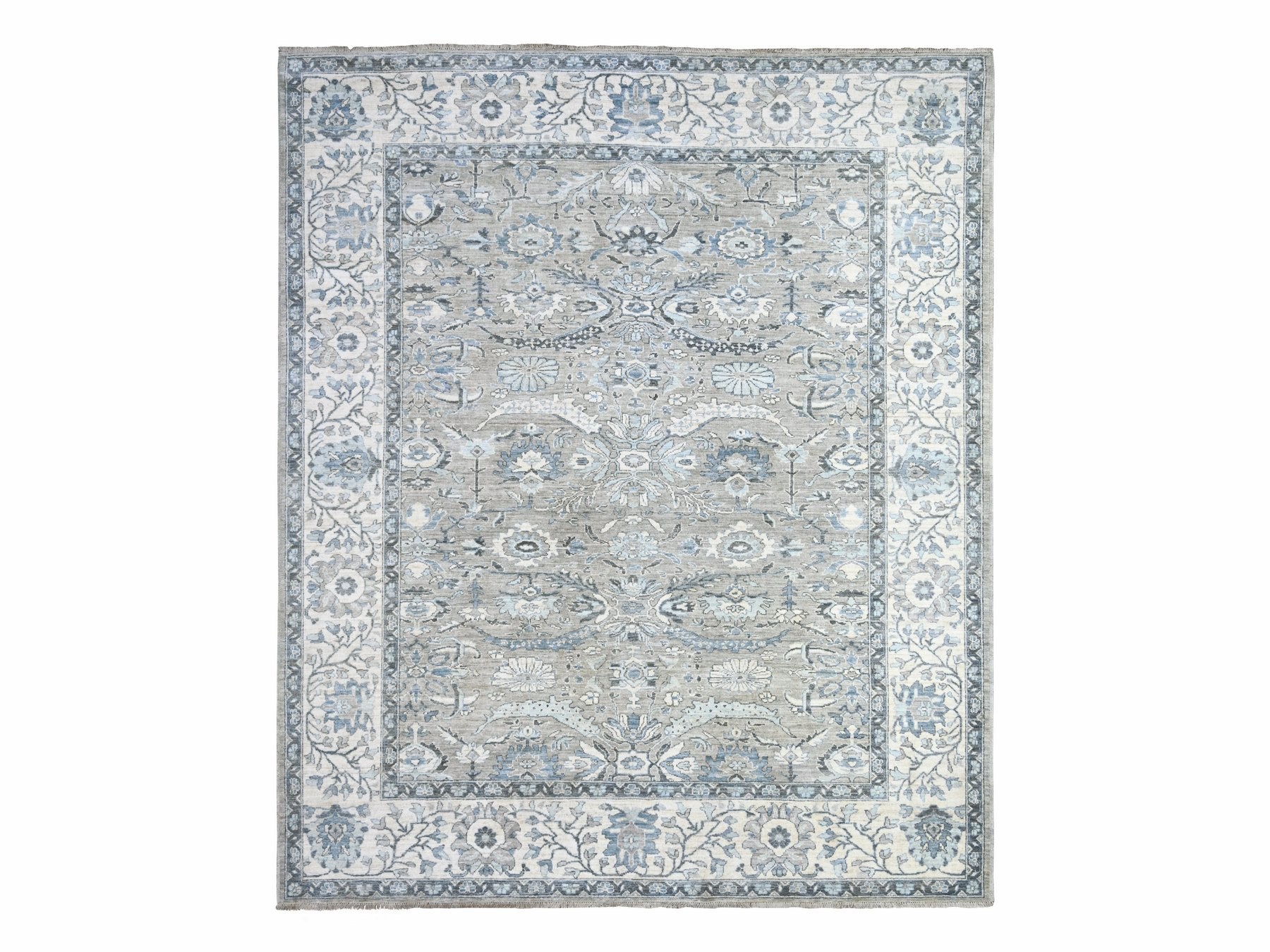 Heriz Oushak hand-knotted wool rug in Gray & Ivory, 8'3" x 9'11" — SKU O088045