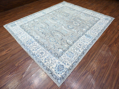Grey 8'3" x 9'11" Oushak And Peshawar Hand knotted Wool Rug - Sku: O088045