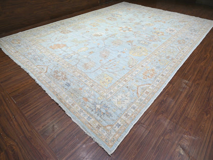 Blue 12'2" x 17'2" Oushak And Peshawar Hand knotted Wool Rug - Sku: O088068