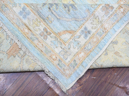 Blue 12'2" x 17'2" Oushak And Peshawar Hand knotted Wool Rug - Sku: O088068