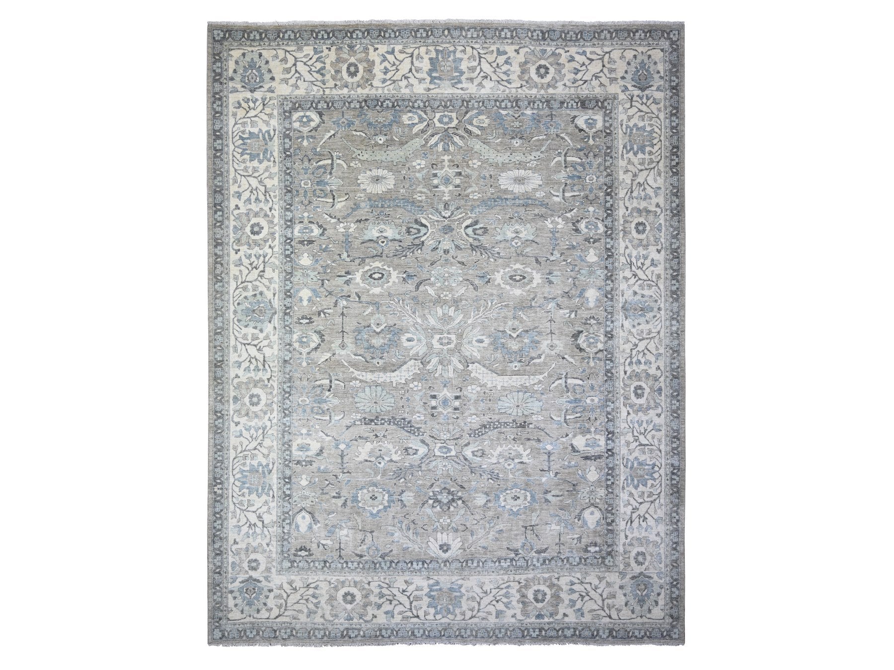Peshawar Oushak hand-knotted wool rug in Gray & Ivory, 11'6" x 14'11" — SKU O088078