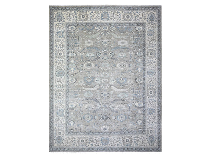 Peshawar Oushak hand-knotted wool rug in Gray & Ivory, 11'6" x 14'11" — SKU O088078