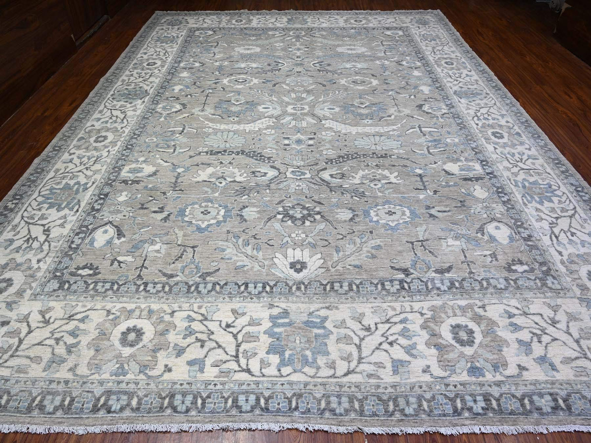 Peshawar Oushak hand-knotted wool rug in Gray & Ivory, 11'6" x 14'11" — SKU O088078 (view 2)
