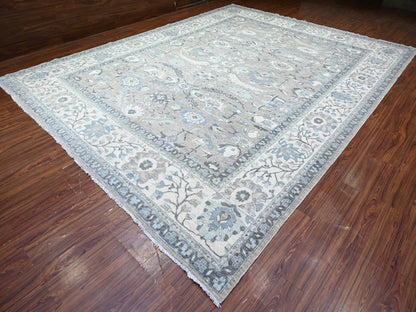 Peshawar Oushak hand-knotted wool rug in Gray & Ivory, 11'6" x 14'11" — SKU O088078 (view 3)
