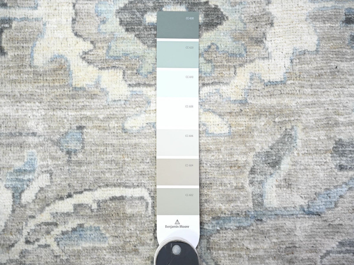 Peshawar Oushak hand-knotted wool rug in Gray & Ivory, 11'6" x 14'11" — SKU O088078 (view 7)