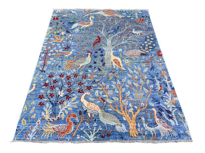 Blue 5'0" x 6'4" Oushak And Peshawar Hand knotted Wool Rug - Sku: O088110