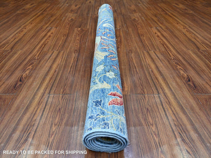 Blue 5'0" x 6'4" Oushak And Peshawar Hand knotted Wool Rug - Sku: O088110