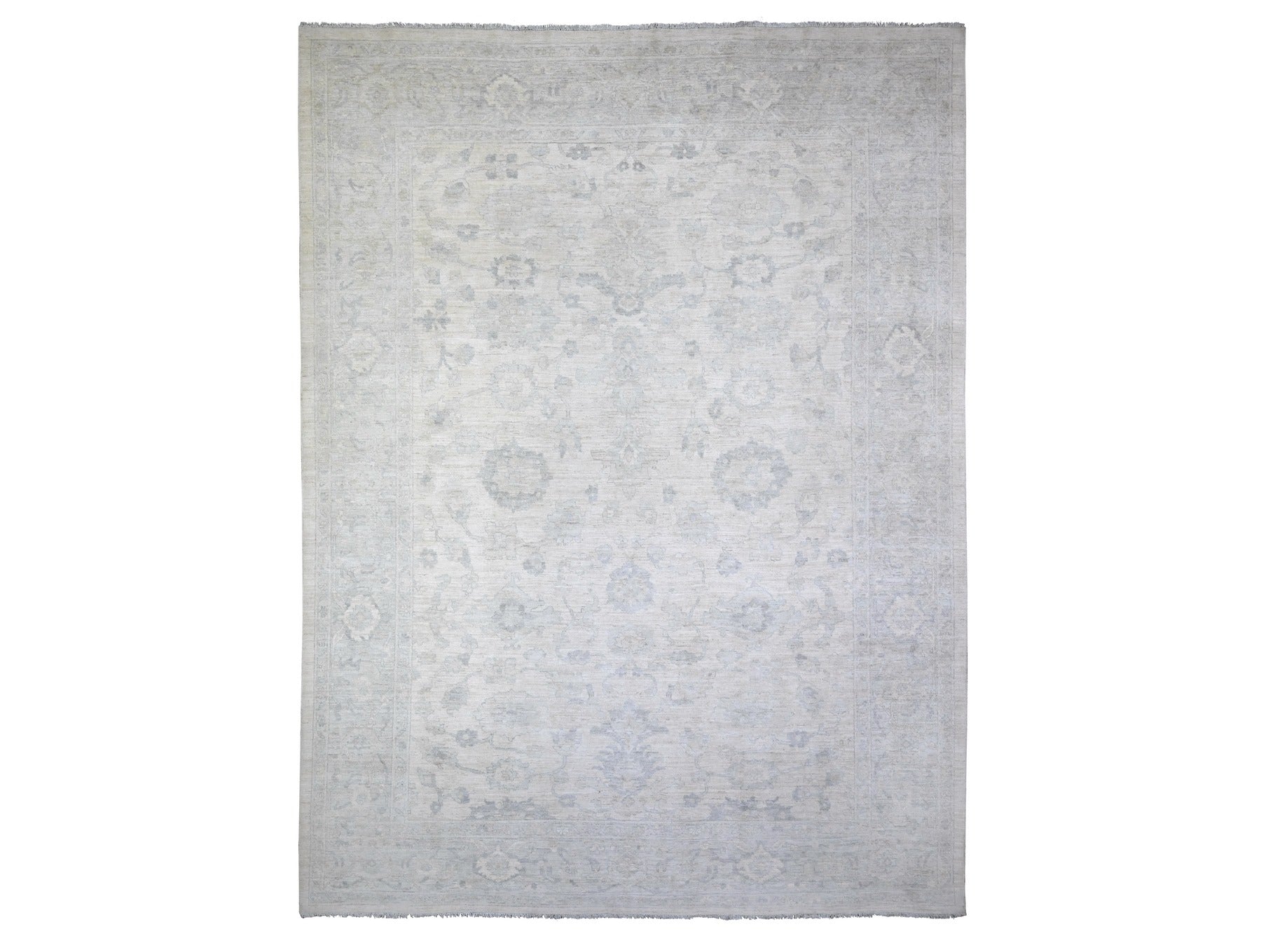 Peshawar Oushak hand-knotted wool rug in Ivory & Gray, 11'6" x 15'3" — SKU O088141