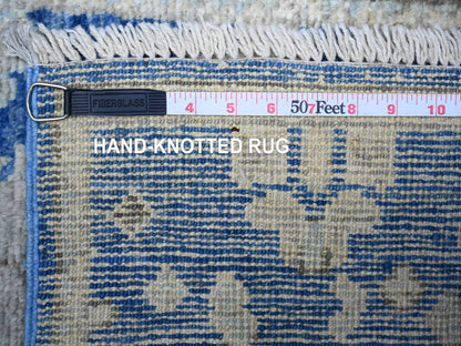 Blue 2'7" x 7'10" Oushak And Peshawar Hand knotted Wool Rug - Sku: O088147
