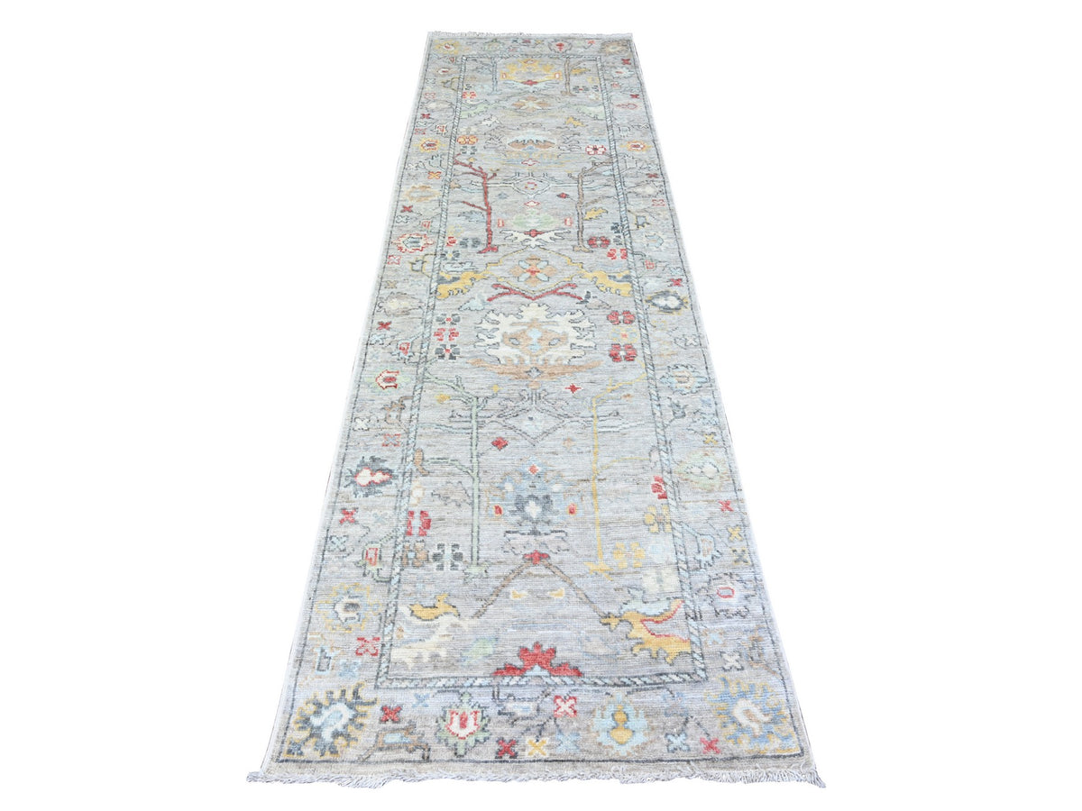 Oushak Oushak hand-knotted wool runner in Gray, 3'1" x 10'6" — SKU O088149