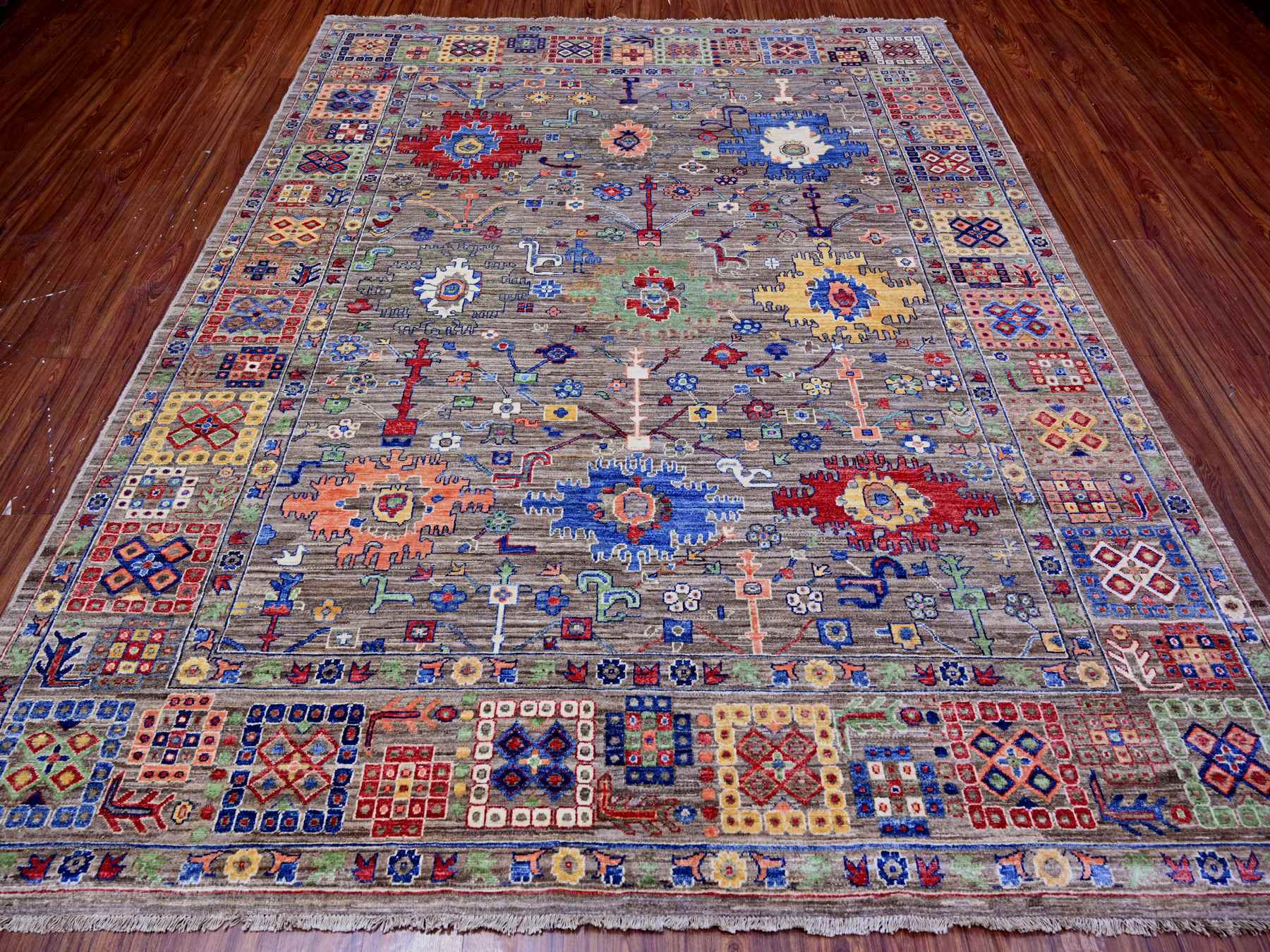 Grey 8'0" x 9'10" Oushak And Peshawar Hand knotted Wool Rug - Sku: O088193
