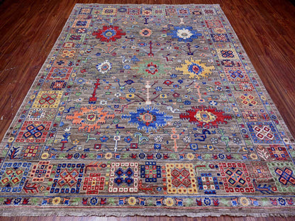 Grey 8'0" x 9'10" Oushak And Peshawar Hand knotted Wool Rug - Sku: O088193