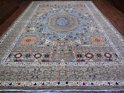 Grey 12'0" x 15'9" Oushak And Peshawar Hand knotted Wool Rug - Sku: O088207