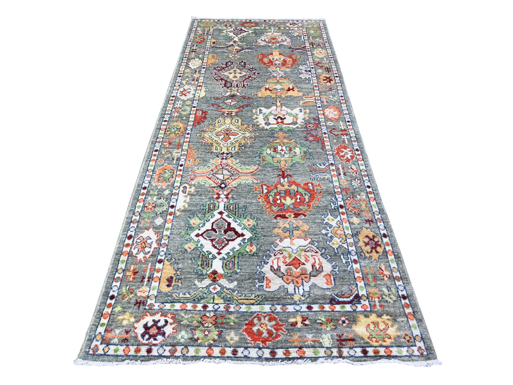 Gray 4'2" x 10'3" Oushak / Peshawar Hand knotted Wool Rug - Sku: O088234