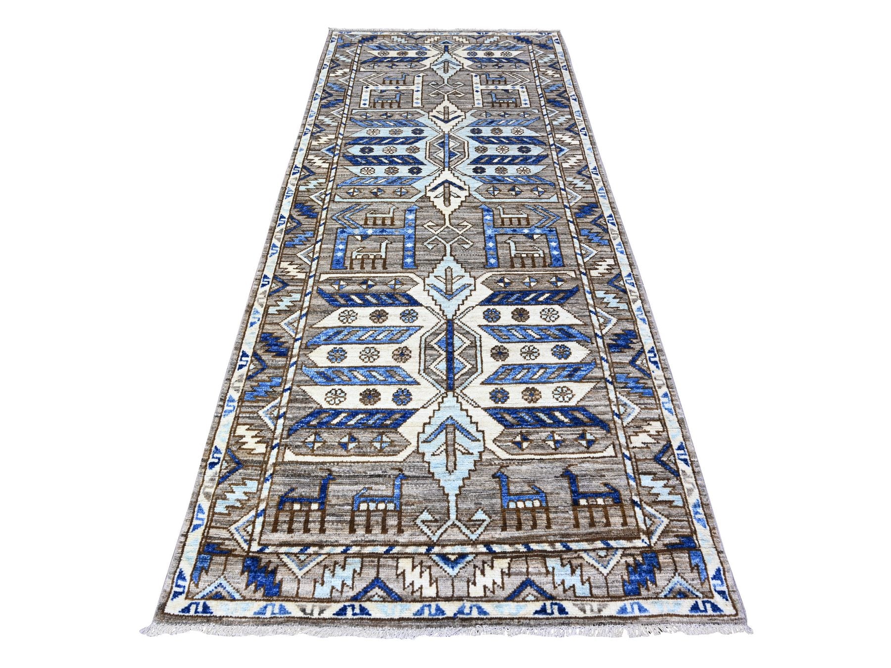 Gray 4'1" x 9'10" Tribal Hand knotted Wool Rug - Sku: O088240