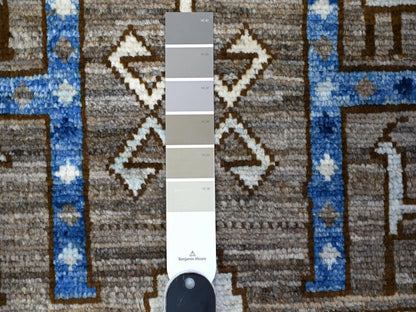 Tribal & Geometric hand-knotted wool runner in Gray, 4'1" x 9'10" — SKU O088240 (view 3)