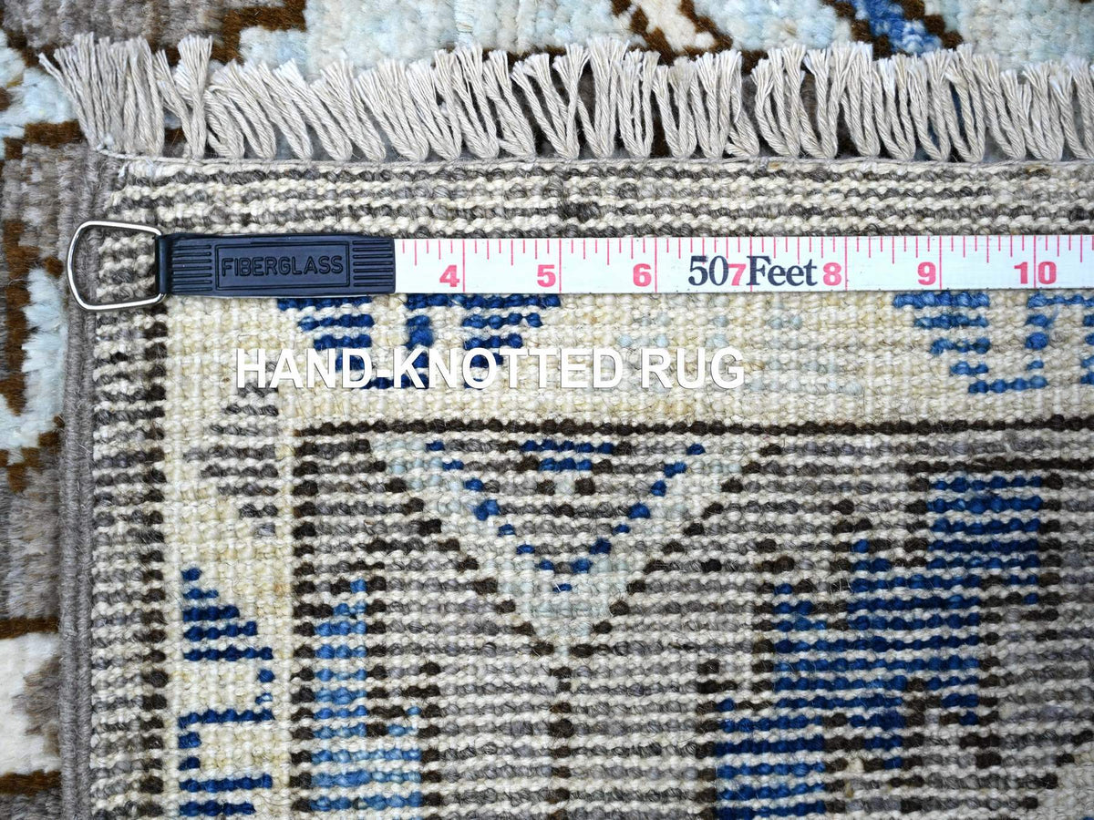 Tribal & Geometric hand-knotted wool runner in Gray, 4'1" x 9'10" — SKU O088240 (view 6)