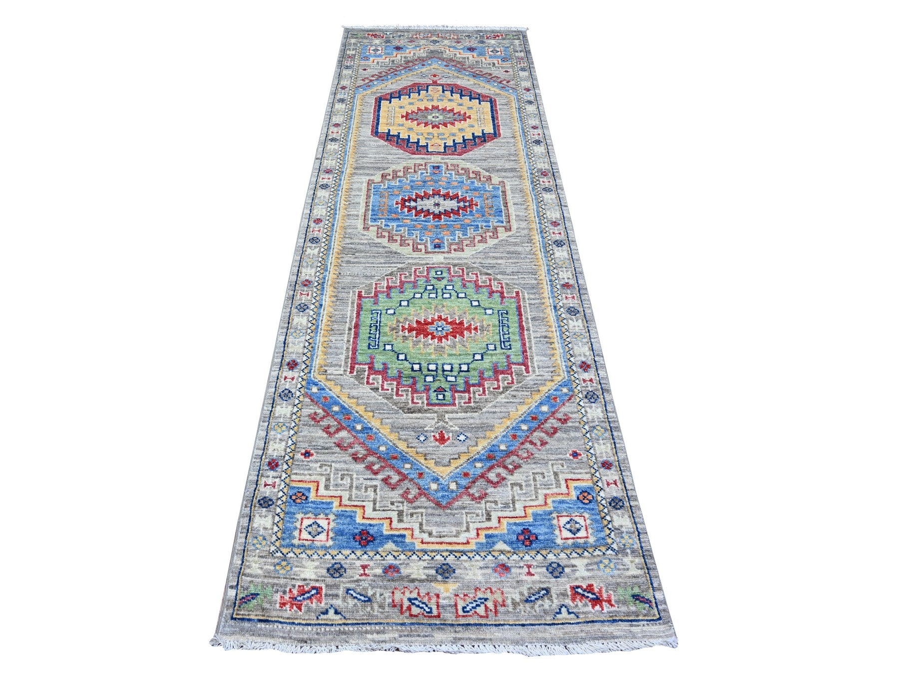 Gray 3'1" x 9'9" Oushak / Peshawar Hand knotted Wool Rug - Sku: O088247