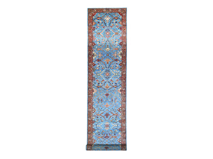Blue 3'7" x 21'8" Oushak And Peshawar Hand knotted Wool Rug - Sku: O088253