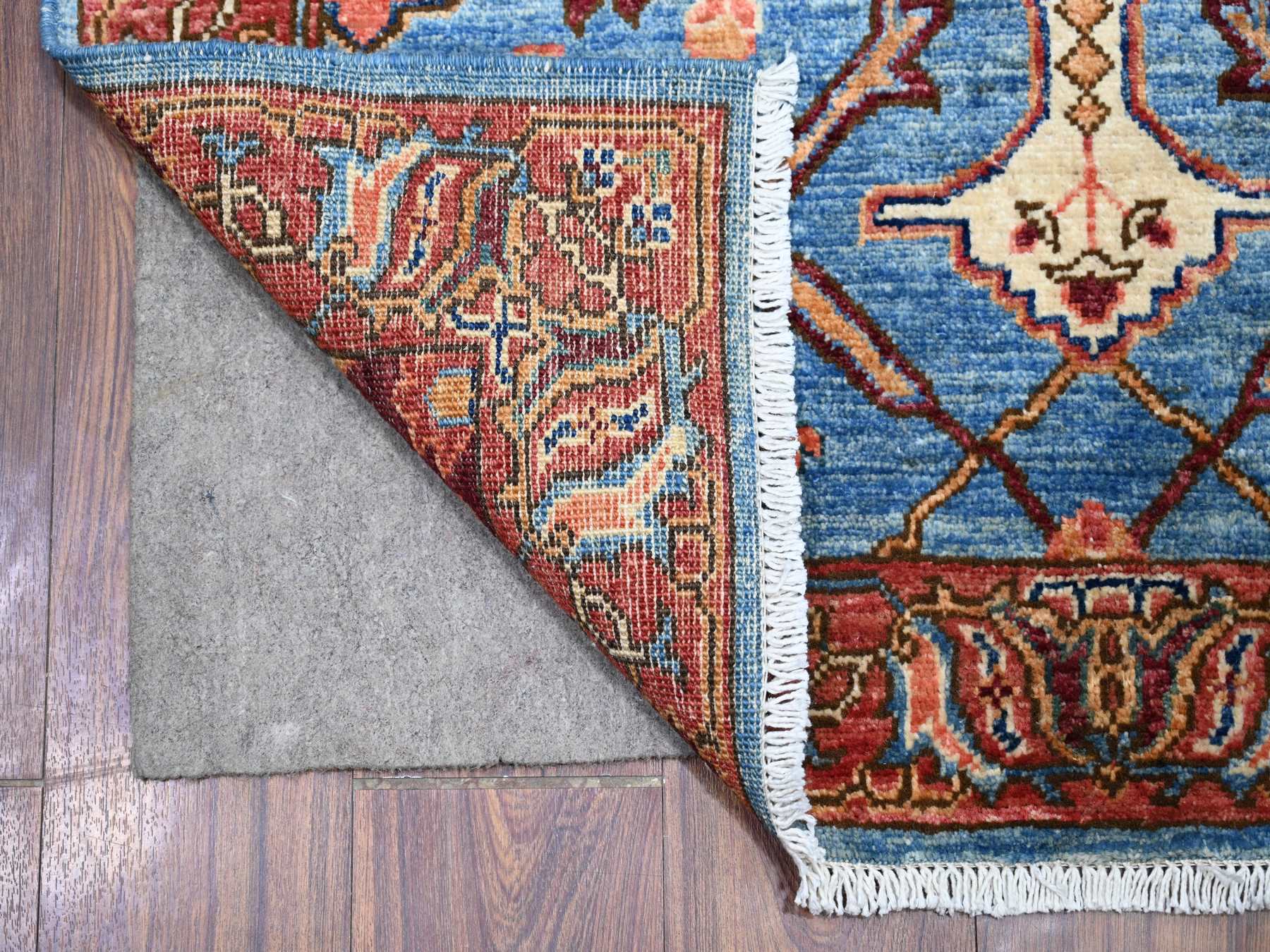 Oushak hand-knotted wool runner in Blue & Brown, 3'7" x 21'8" — SKU O088253 (view 2)