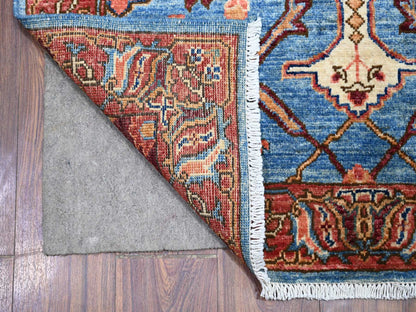 Blue 3'7" x 21'8" Oushak And Peshawar Hand knotted Wool Rug - Sku: O088253